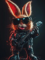 Chibi Alaskan Malamute in Heavy Metal Rock Style Photography with Glitter and Luminescent Colors