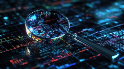 Precision in Data Analysis - Magnifying Glass Revealing Quality Insights in 3D Illustration