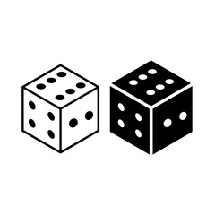 Dice black and white flat vector icon design with editable stroke