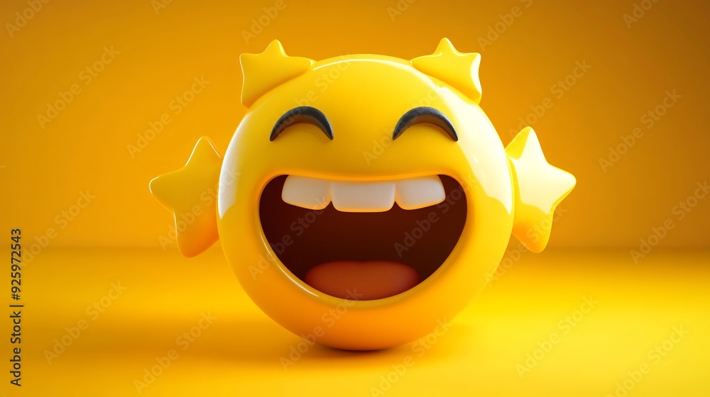 Wall mural 3D render of a yellow happy emoji with its tongue out isolated on yellow background. smile face emoji sticking tongue