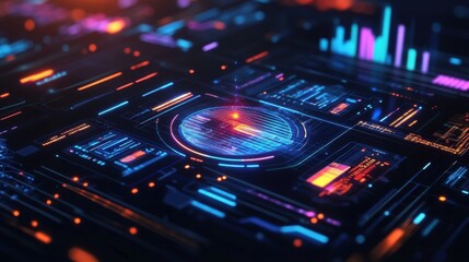 Obraz premium Futuristic Business Intelligence Analysis with Holographic Data in 3D Illustration