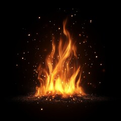 Realistic flames and glowing embers on a Black background. Suitable for intense designs or adding heat effects to visuals.