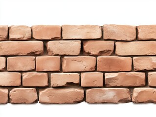 Obraz premium Close-up of a rustic brick wall showcasing a variety of uneven, textured red bricks arranged in a horizontal pattern.