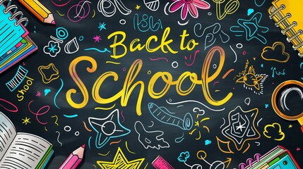 Back to school chalk on blackboard background. Back to school banner