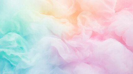 Fototapeta premium cute pastel rainbow cotton candy background, dreamy clouds, soft and airy color palette, digital art with watercolor textures, ethereal atmosphere, fantasy-inspired