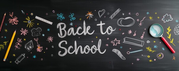 Back to school chalk on blackboard background. Back to school banner