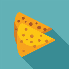 Two pieces of swiss cheese are lying on top of each other, casting a long shadow on a blue background