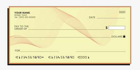 Blank bank check. Money payment bank check voucher or pay cash cheque certificate, account bill paycheck. Vector.