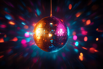 Colorful disco mirror ball nightclub sphere light.