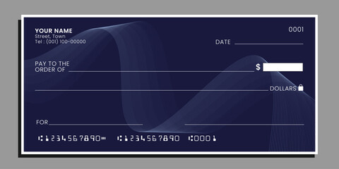 Naklejka premium Bank check, blank money cheque, checkbook template. Currency payment coupon, money check background. Vector