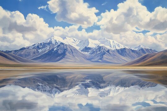 Snow capped mountains in suni desert   a breathtaking natural scenery captured artistically