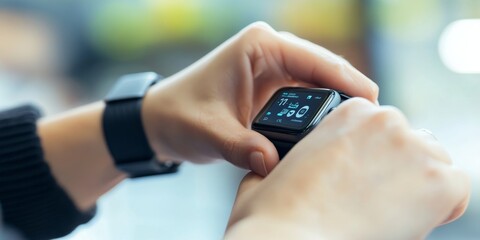 Close-up of a person using a smartwatch to check notifications and track fitness, illustrating the integration of wearable technology in daily life