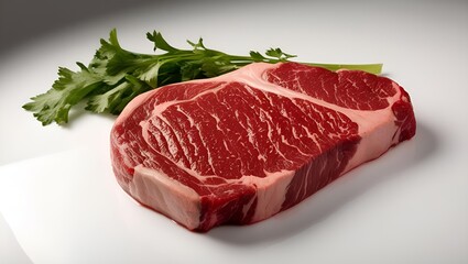 One piece of prime steak isolated on a white background. Dry-Aged Marble Steak ready for freezing and long term storage isolated on white background. A striking, high-resolution photo of a raw beef