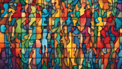 Stained Glass Autism Spectrum Puzzle Silhouette 