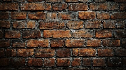 Obraz premium Aged Brick Wall Texture: Dark, rustic, and rich in texture, this image showcases a detailed close-up of an aged brick wall. Perfect for backgrounds, design projects.