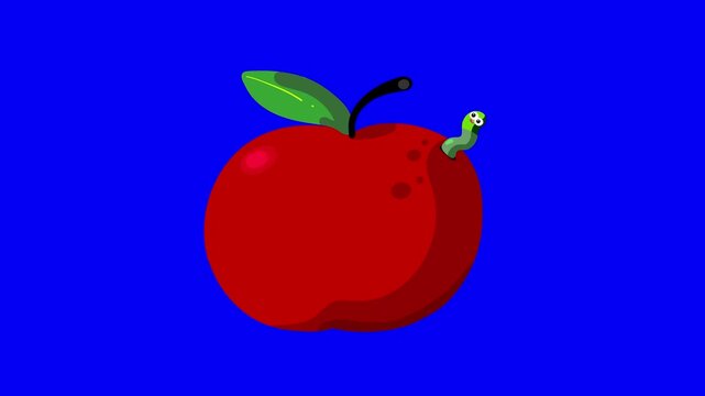 Cartoon character worms animation bluebox. Peek-a-boo! I am here! Happy apple worm on blue backgraound. Small earthworm good for placing at any project. He is ready for thanksgiving.