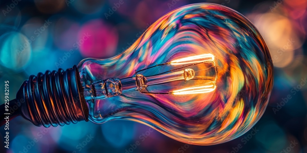 Aufkleber macro shot of a lightbulb with vibrant, swirling colors inside, illustrating the metaphor of illumin