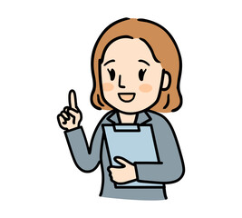 説明をするスーツ姿の若い女性
