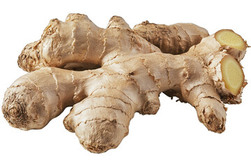 Fototapeta premium Fresh ginger roots with smooth skin and visible inner slices. Perfect for cooking, teas, and health remedies.