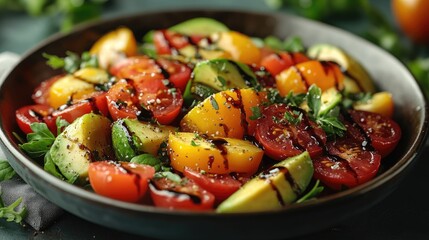 Close-up of a Gourmet Salad with Vibrant Ingredients Lined Artfully