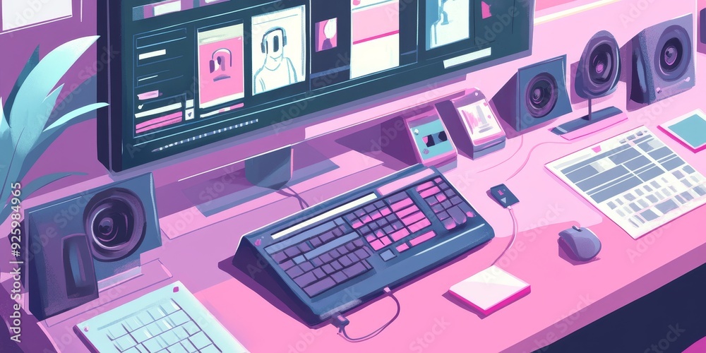 Aufkleber Detailed image of an online course interface with video tutorials and assignments, capturing the structured and accessible nature of digital education