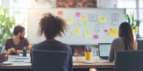 Detailed view of a brainstorming session with whiteboard notes and ideas, showcasing the collaborative process in developing effective marketing strategies