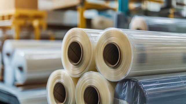 Rolls of Plastic Wrap in a Warehouse.