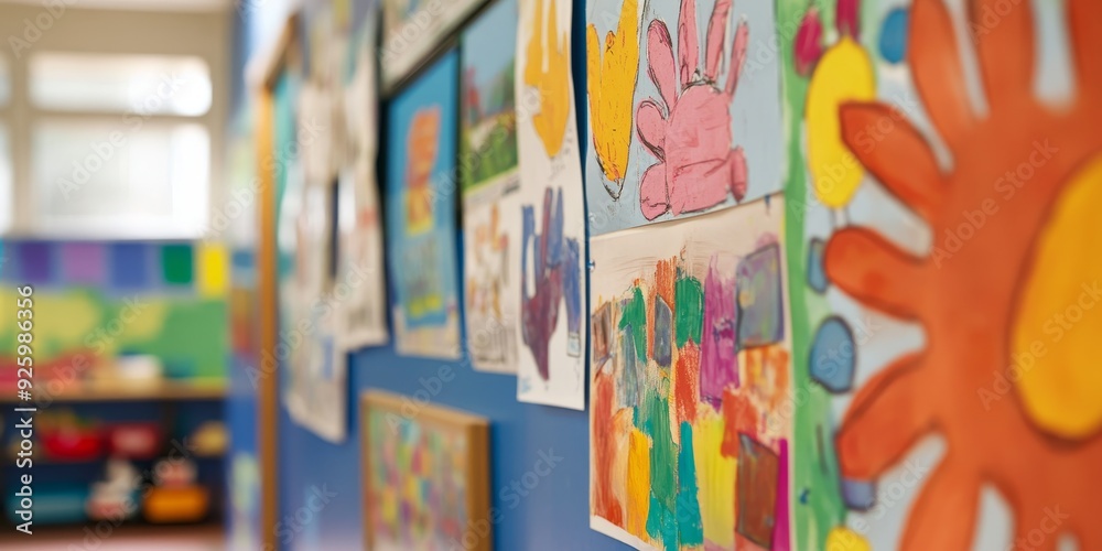 Poster close-up of a classroom bulletin board with student projects and educational posters, highlighting t
