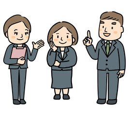 スーツを着た中年男女3人の全身イラスト