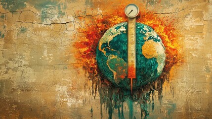 Fototapeta premium Earth with a thermometer surrounded by flames symbolizing global warming and the urgent need for climate action