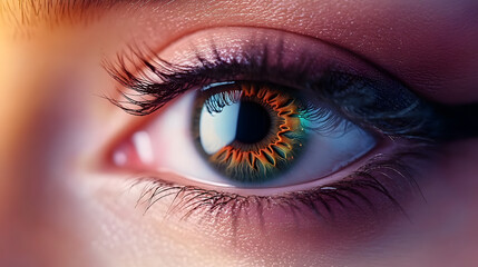 Obraz premium Close up detail beautiful female eye macro, fashion naturel makeup.