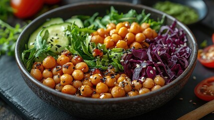 Close-up of a Vegan Bowl Filled with an Array of Plant-Based Ingredients