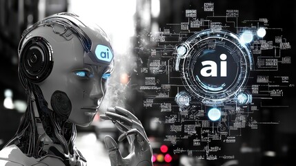  AI robot, representing the future of work with the help of artificial intelligence, generative ai