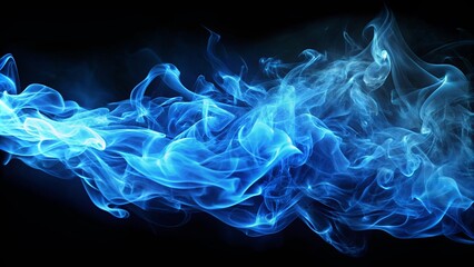 Fototapeta premium Blue glowing magic smoke or fire flame on a black background, abstract, glowing, magic, smoke, fire, flame, blue, mysterious