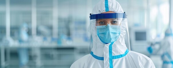Scientist in protective gear conducting an HIVAIDS experiment, sterile and focused laboratory environment