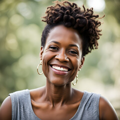 Portrait of an African American woman facing the camera, smiling confidently