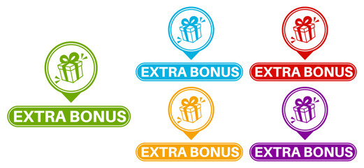 set Extra bonus label icon. free gift box icon template sticker design vector illustration