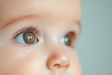 A close-up of an infant s face as they track a moving object with their eyes, symbolizing visual development and focus during the early months