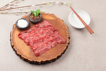   Beef is beef from cows, meat with a soft texture and marbling.