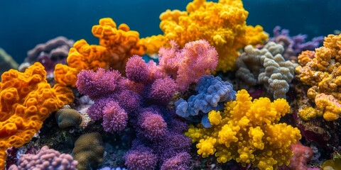 Macro shot of a protected coral reef with vibrant marine life, highlighting the significance of ocean conservation and reef preservation