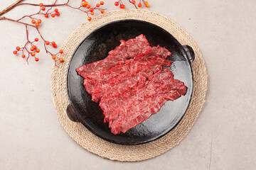  Beef is beef from cows, meat with a soft texture and marbling.