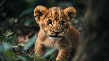 A sweet photo of a baby lion cub. --ar 16:9 --v 6.1 Job ID: fd22d342-e175-444e-b429-bd2ab7df78bd