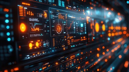 High-Tech Power Grid Interface Displaying Data Analysis and Visualization