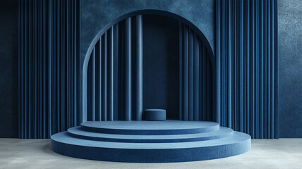 Minimalist Blue Pedestal Stage with Arch Background