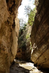 Avakas Gorge Nature Trail in Cyprus. View from inside the gorge on mountain walls.
