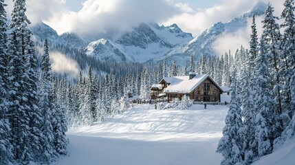 Fototapeta premium Winter Wonderland Cabin Retreat 