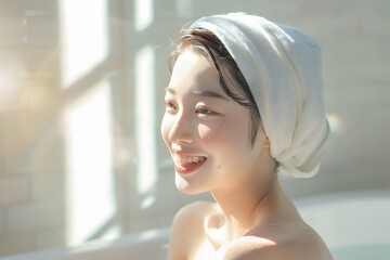 Fototapeta premium portrait of a woman, Asian model woman with smiling