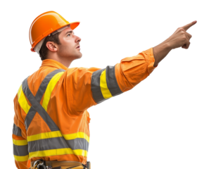 Construction Worker Pointing Side View Isolated on Transparent Background PNG
