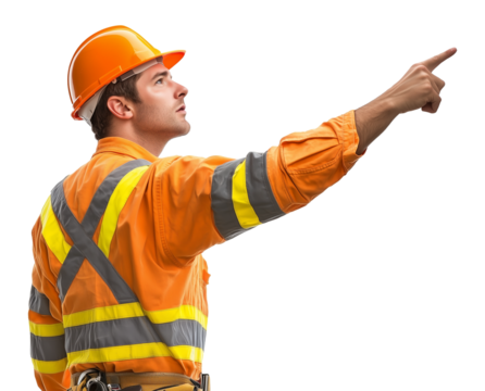 Construction Worker Pointing Side View Isolated on Transparent Background PNG
