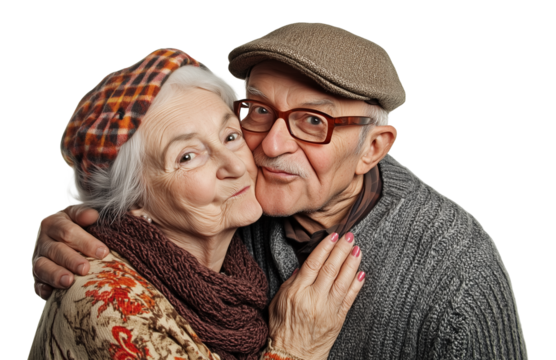 Grandparents Love Hug Kiss Isolated on Transparent Background PNG
